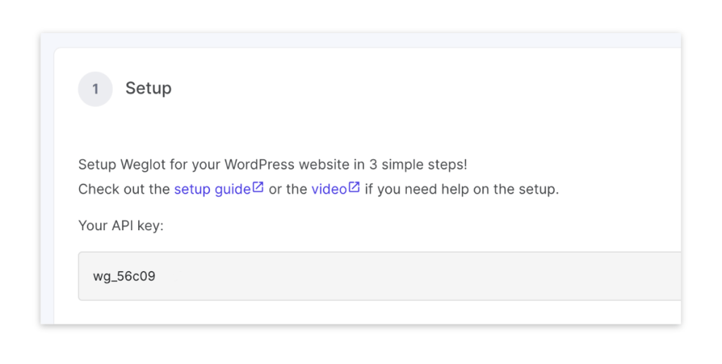 Copie la clave API de su cuenta Weglot