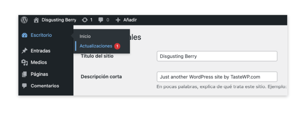 Ir a la ventana Actualizaciones del salpicadero